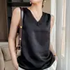 Camiseta sin mangas de tirantes de malla Patchwork de cuello en V de Primavera Transfronteriza de Hombro Ancho para Mujer Camisa Base de Seda de Hielo