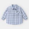Camisa de Algodão Puro de Manga Longa para Meninos, Estilo Outono e Primavera Roupas Infantis, Camisa Xadrez Infantil, Blusa de Outono, Tendência