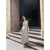 Nuevo vestido tradicional de estilo chino con botones para mujer, vestido de tirantes sin mangas de verano, vestido largo de punto ajustado en color albaricoque