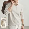 Camisa básica de malha masculina em mistura de lã de ovelha, estilo old money, business casual, com zíper meio aberto e gola polo, manga longa