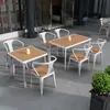 Mesas y Sillas de Exterior Casuales Cuadradas Patio Jardín Balcón Plástico Madera Antiséptico Ocio Bar Cafetería Casa