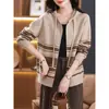 Suéter con Capucha de Punto con Cremallera Cardigan Chaqueta de Punto Estilo Coreano Nuevo Otoño Invierno Top de Punto Rayado para Mujer Cardigan para Mujer