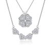 Colar S925 feminino de prata esterlina com diamantes e quatro folhas de flores, estilo Mori, com design de duas peças, corrente de clavícula