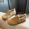 Sapatos Birkenstock Genuínos de Couro Ultra Macios com Sola Grossa Totalmente Fechados para Mulheres Botas de Neve Quentes de Algodão Engrossado com Pelúcia para o Inverno