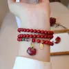 Pulseira de Cinábrio Três Círculos Círculos Duplos Jade Natural Fivela Ping An Nuvem Xiangyun Ruyi Fechadura Preservação Ping An Pulseira de Areia Dourada Roxa Joias