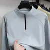 Moletom com Gola Alta e Meio Zíper, Manga Longa Versátil Camada Base Masculina para Roupa Externa, Caimento Solto Esportivo Casual Gola Alta Cor Sólida Dropshipping