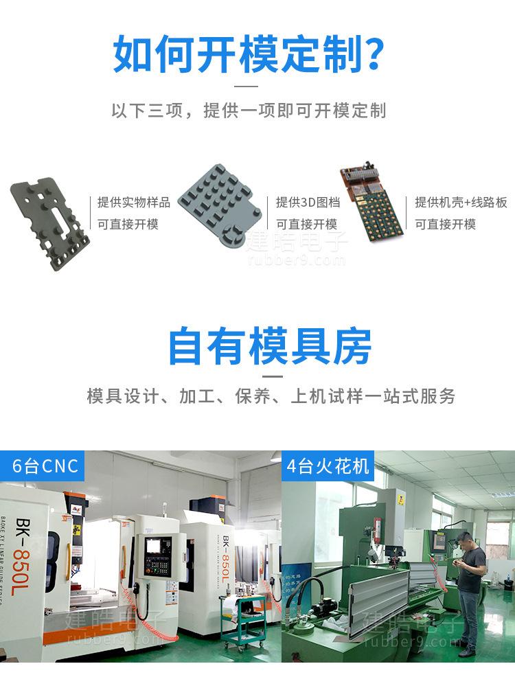 建皓硅胶自有模具房实拍，配备6台CNC数控加工中心与4台火花机，提供硅胶按键模具开发、设计加工、保养试样一站式服务，支持快速开模与精密定制。