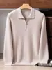 Suéter de cachemir 100% puro, modelo nuevo de alta gama para hombre, cuello polo, engrosado, camiseta base de punto con media cremallera