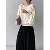 Suéter Jiangzuo 100% Lana Merino Relajado de Alta Gama de un Solo Hombro para Mujer, Top de Punto Irregular Otoñal 8003