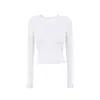 Roupas de Yoga de Novo Estilo para Mulheres, Cintura Franzida, Tops Fitness Justos, Bojos Fixos no Peito, Treino de Corrida com Mangas Longas, Secagem Rápida