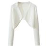 Cárdigan de Punto Francés para Mujer Otoño 2023 Cintura Falda de Manga Larga con Tirantes Blusa Exterior Chaqueta Chal Corto