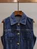 Vestido Jeans Patchwork de Gola Lapela Linha A Sem Mangas de Botão Único Retrô Redutor de Idade de Alta Qualidade para Mulheres Outono Shenzhen Nanyou