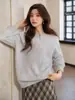 Gang Mi Apparel / Suéter de Lana sin Costuras Cuello Redondo Manga Corta Cepillada para Mujer Primavera Otoño Holgado Perezoso Suave