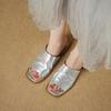 Pantuflas de Piel de Oveja Plateadas con Punta Abierta para Mujer 2026 Verano Uso Exterior Sandalias de Tacón Grueso Zapatos de Tacón Alto de Punta Cuadrada de Cuero Genuino para Mujer para Combinar con Faldas