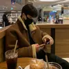 Abrigo de lana de cordero y algodón estilo yuppie británico para hombre, chaqueta de aviador de algodón de alta calidad para invierno.