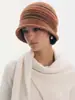 Chapéu de lã slouchy listrado colorido usado para mulheres, touca listrada, circunferência da cabeça grande faz o rosto parecer menor, chapéu de tricô quente, moderno