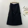Versão Coreana 2025 Verão Novo Cordão Cintura Alta Múltiplos Bolsos Sobre o Joelho Longo Linha A Saia Cargo para Mulheres Transfronteiriça