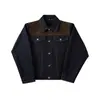 Chaqueta de mezclilla de moda estilo granero americano para hombres y mujeres, con paneles de gamuza deconstruidos, costuras visibles y color original, abrigo de mezclilla a la moda