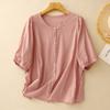 Foto real 2025 retro casual camisa sencilla camisa de lino talla grande para mujer arte abrigo delgado amigable con la piel combinable mujer