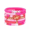 Moda Europeia e Americana Simples Criativo Pulseira de Cerâmica Macia Rosa Coração Liga Pingente Gota de Óleo Pulseira de Letras Acrílicas