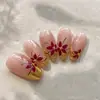 Adesivos de Unha com Padrão de Formiga e Folha de Ouro, Design de Pistilo de Flor Vermelho Brilhante, Adesivos de Unha Simples para o Dia a Dia Fábrica YT9179