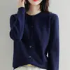 Q Cardigan de Punto Básico Holgado Cuello Redondo Color Sólido Otoño e Invierno Abrigo Suéter Versátil para Mujer Top para Viajar Manga Larga Nuevo