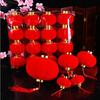 Farolillo colgante pequeño rojo flocado, decoración para exteriores, balcón, bonsái, decoración para bodas, casas nuevas, etc.