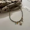 Collar de Acero de Titanio con Piedra Natural de Estrella y Luna Vintage Joyería de Lujo Ligero de Nicho Accesorios de Cadena para Clavícula de Gama Alta para Mujer