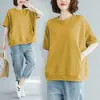 Roupas Femininas Plus Size para 90 kg, Verão 2026 Corte Solto, Tamanho Grande, Blusa Emagrecedora, Camiseta de Manga Curta com Gola Redonda Cor Sólida