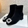 2026 Nuevas Botas Cuadradas de Lujo Ligero con Pedrería para Mujer Otoño e Invierno Felpa Cálida Terciopelo Cálido Tacón Grueso Elásticas Adelgazantes Botas Zapatos de Una Sola Pieza