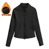 Jaqueta de Yoga com Forro de Lã para Outono Inverno, Gola Alta, Manga Longa, Zíper, Cardigan, Emagrecedor, Top Esportivo para Corrida ao Ar Livre, Fitness