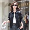 Chaqueta de Cuero Haining para Mujer Corta Otoño Nueva Casual Elegante para Viajar Chaqueta de Piel de Cabra Chaqueta Versátil para Personas Bajas