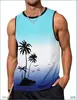 2026 Férias de Verão na Praia Transfronteiriça Novo Estilo Padrão de Palmeira Solto Estilo Casual Top Regata Masculino
