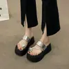 Sandalias Populares con Suela Gruesa para Aumentar la Altura y Pedrería para Mujer, para Uso al Aire Libre, Nueva Moda Verano 2026 Sandalias Slip-On