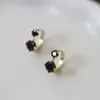 Pendientes Dobles de Diamante de Plata S925 Nalan, Modernos y Sencillos, Elegantes Pendientes de Circonita Negra Estilo Oficina M01319