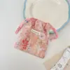 69121 Bolsa con cordón de estilo coreano con estampado floral al óleo, organizador cosmético portátil, bolsa pequeña para joyería y lápiz labial