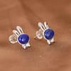 Pendientes de botón de plata S925 Rey Ciervo Dorado temperamento artístico forma de huevo lapislázuli animal pequeño conejo pendientes de mujer pendientes