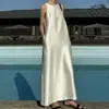 En stock Vestido Chaleco Minimalista Sin Mangas para Mujer Cuello Redondo Satén Caída Recto Holgado Vestido de Vacaciones