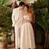 Vestido de Novia Ligero de Satén Estilo Coreano Modelo Nuevo 2026 para Novias Petite, Sin Tirantes, Sencillo y Elegante para la Recepción de la Boda y Salir