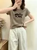 Camiseta de algodón acanalado de trece filas, fuente física, para mujer, directo de fábrica, top de manga corta estampado slim-fit, exclusivo de venta al por mayor de verano
