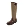 Botas de Equitação Color Block de Couro Bovino de Primeira Camada para Mulheres, Botas Longas de Tecido de Cano Alto, Botas de Cano Alto para Joelho com Salto Médio Robusto e Bico Redondo de Outono, Botas Western Enrugadas