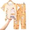 Pijamas de verano para niñas del sudeste asiático, pantalones finos de manga corta con dibujos animados, conjunto de dos piezas, ropa de casa infantil grande