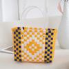 Bolso de Mano Sencillo y Elegante, Bolso Tote de Gran Capacidad Tejido de Plástico, Bolso Cesta con Patrón de Tablero de Ajedrez, Bolso de Mano, Portátil para Otoño