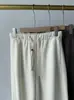 Tecido luxuoso - cintura alta, corte tridimensional, mistura de caxemira e seda de amoreira, calça casual de corte reto com cordão trançado