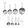 Copo medidor colher de medida conjunto de 8 peças aço inoxidável colher de café cabo de madeira colher de medida colher de medida de grama colher de medida colher de grão de café