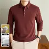 Camiseta de Manga Larga con Solapa de Lana y Seda para Hombre 2026 Otoño Nuevo Color Sólido Camisa Polo Casual de Negocios para Hombre de Mediana Edad