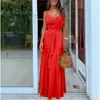 Vestido Maxi Longo de Verão Feminino Estilo Europeu e Americano Vestido com Botões e Tira para Amarrar Vestido Longo de Praia
