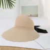 Sombrero de Sol de Verano con Lazo, Sombrero de Sol de Ala Ancha para Exteriores, Sombrilla de Playa con Protección Solar, Sombrero de Paja de Pescador para Mujer, Sombrero Plegable de Copa Abierta para Mujer