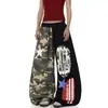 Calça de moletom com estampa de camuflagem color-blocking patchwork estilo americano, bainha curva, unissex, design outono e inverno, calça larga solta, moderna