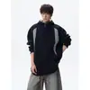 Moletom com Capuz Patchwork Bloco de Cores Pesado Americano Masculino Outono Design Solto Senso de Estilo Marca Moderna Casual Streetwear Chapéu Legal Capuz Top